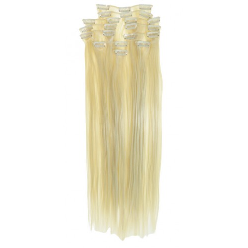 SET CLIP ON BLOND DESCHIS ,12 BUC , 50-55CM EXTENSII PAR SINTETIC CLIP_ON