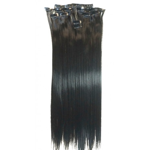 SET CLIP ON NEGRU , 7 BUC , 50-55CM EXTENSII PAR SINTETIC
