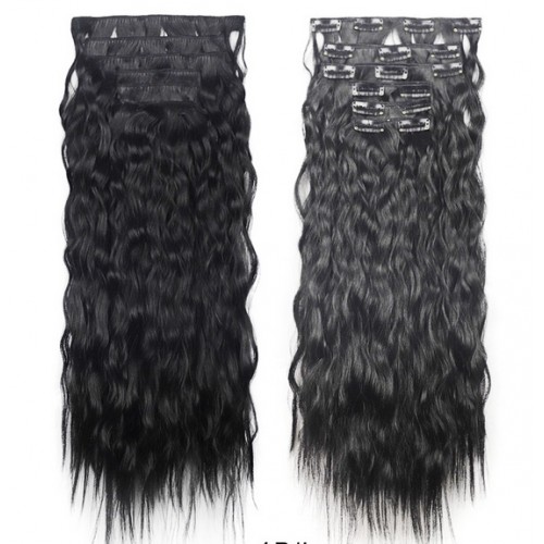 SET CLIP_ON 6BUC 16CLIPS 55-60CM NEGRU ONDULAT EXTENSII PAR